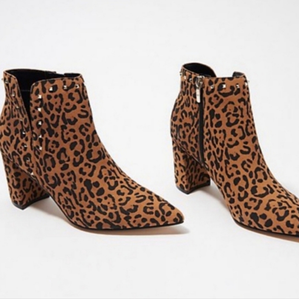 Marc Fisher Client Leopard Print Suede Booties, Size 10M
